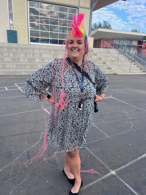 Brittany with a rainbow mohawk
